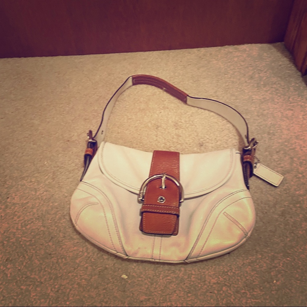 Small white and tan purse